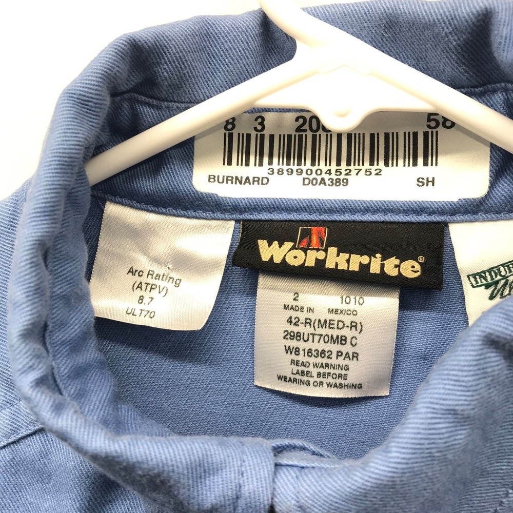 Workrite FR Shirt Men's M Blue Flame Resistant Twill Button Front Workwear - Picture 3 of 8